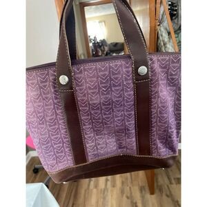 Vintage MICHAEL KORS Purple Patterned Canvas Leather Trim Tote leather pouch